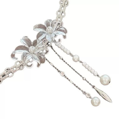 Floral Choker Necklace with Pearl Drops
