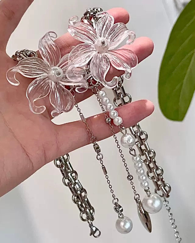 Floral Choker Necklace with Pearl Drops