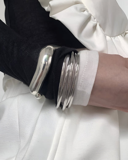 Futuristic Layered Silver Bangle Set