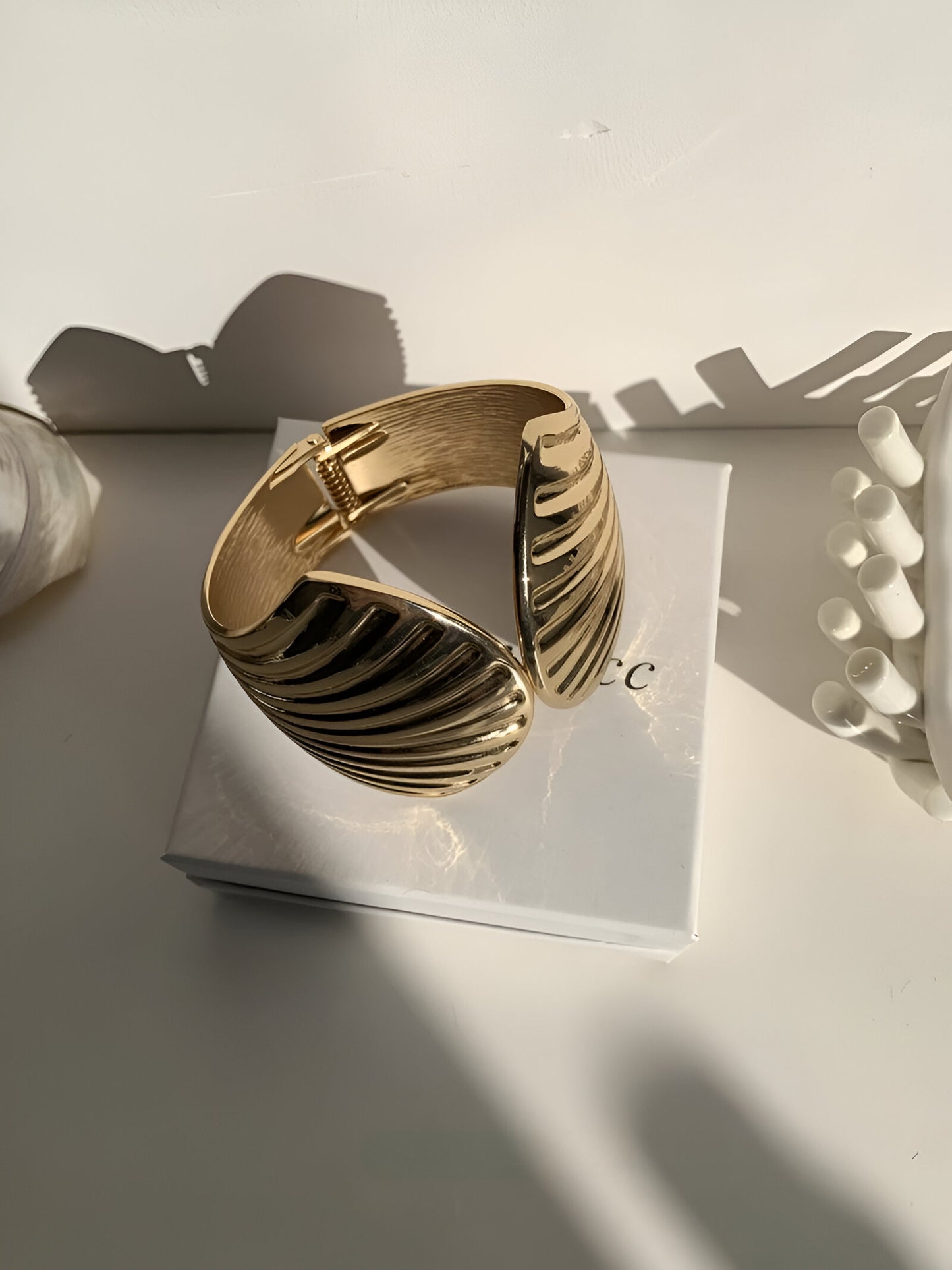 Textured Seashell Open Cuff Bracelet