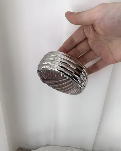 Ridged Silver Cuff Chunky  Bangle Bracelet