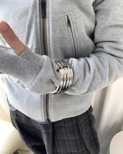 Ridged Silver Cuff Chunky  Bangle Bracelet