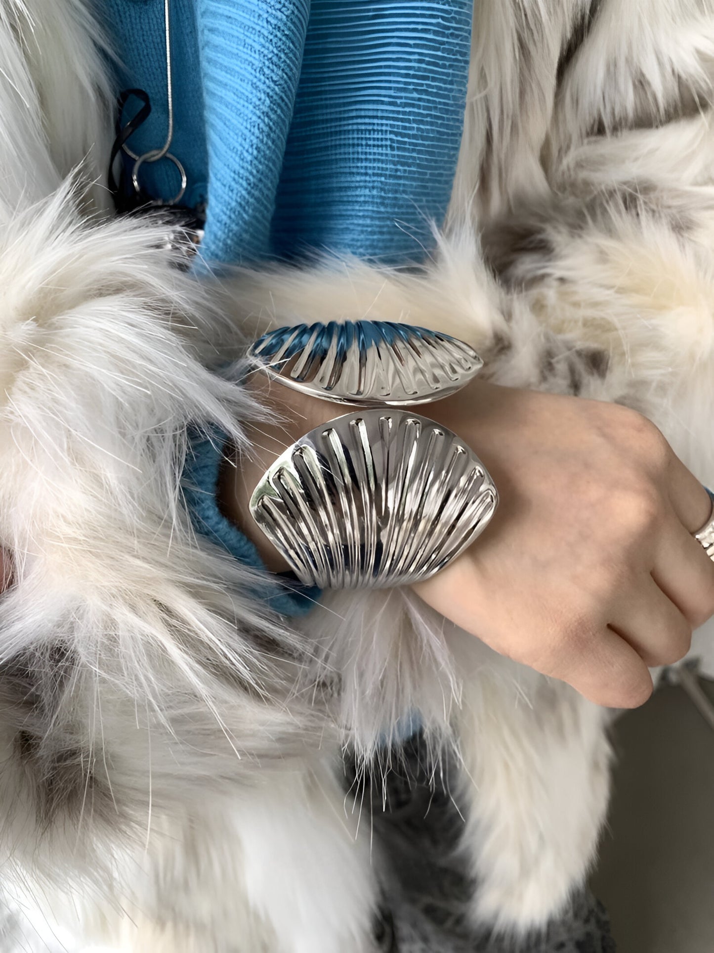 Textured Seashell Open Cuff Bracelet