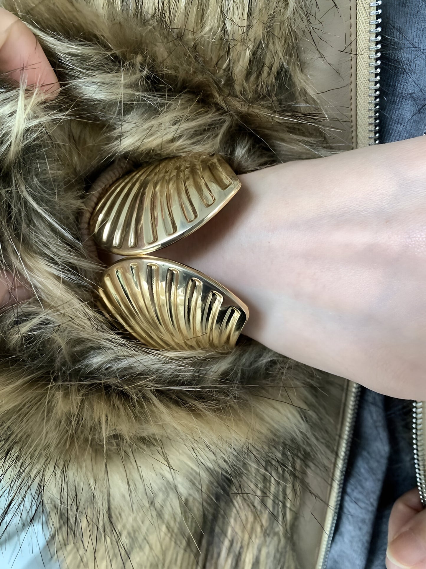 Textured Seashell Open Cuff Bracelet